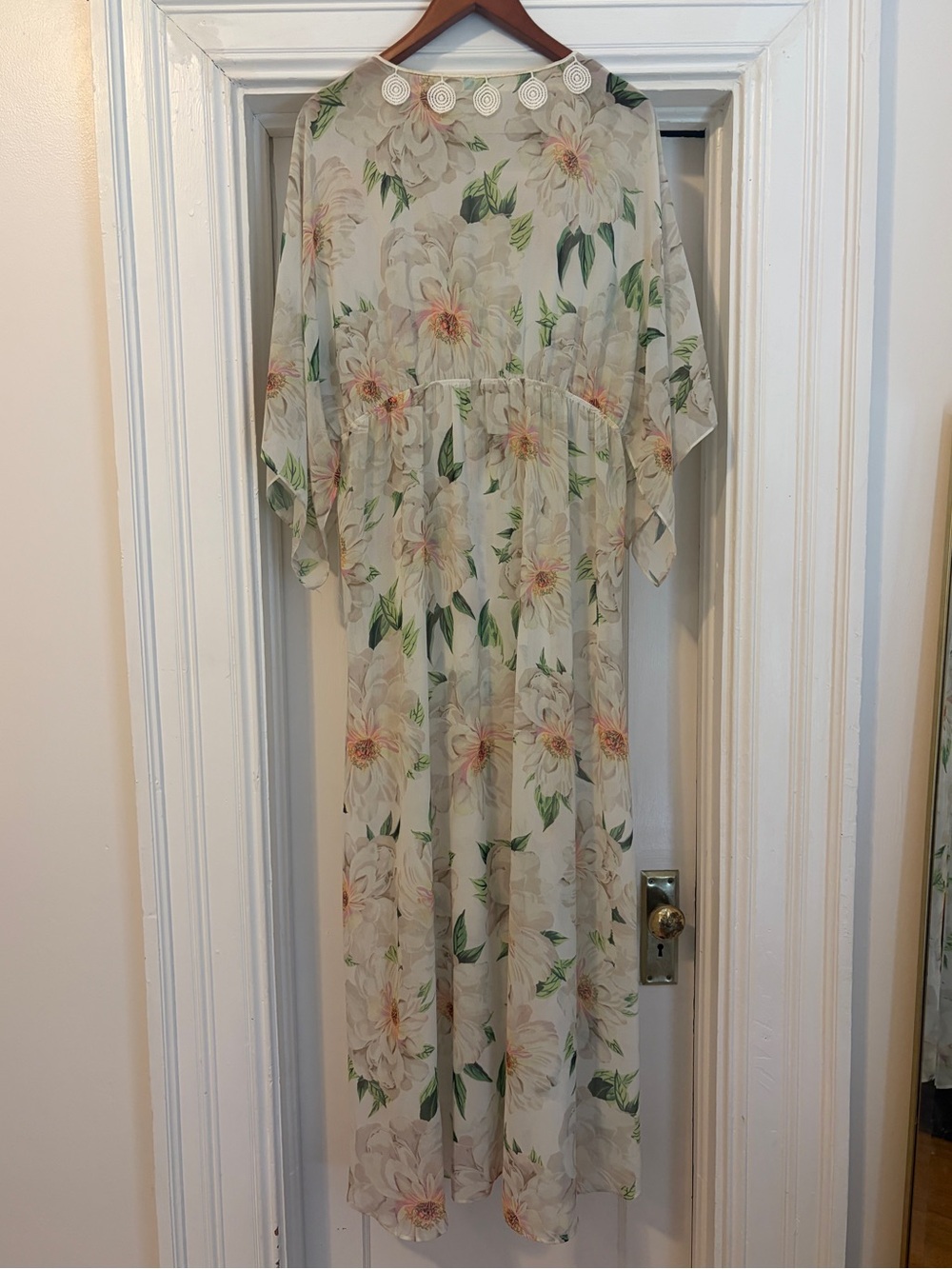 Farm Rio x Anthropologie Dahlia Boho White Chiffon Floral Maxi Dress - Picture 4 of 7